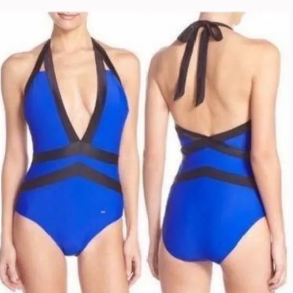 Ted Baker Women's One piece Triangle Cut out Halter Swimsuit Size 0 - Picture 2 of 2